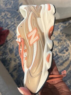 New Balance Women's Beige and Coral Lace-Up Sneaker